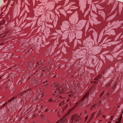 Tonal Rose Pink Floral Vine Stretch Burnout Velvet Fabric